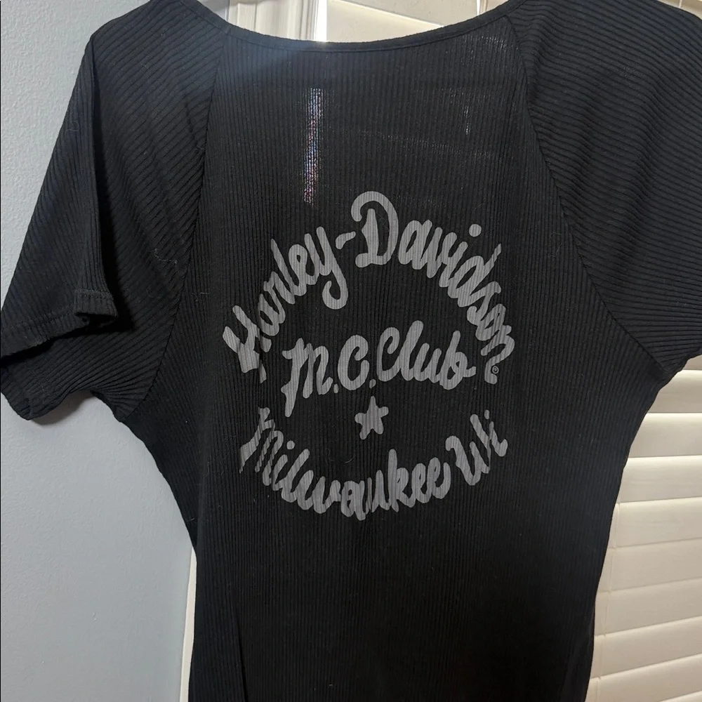 Harley-Davidson Black Short-Sleeve Ribbed Henley Tee - Picture 5 of 6